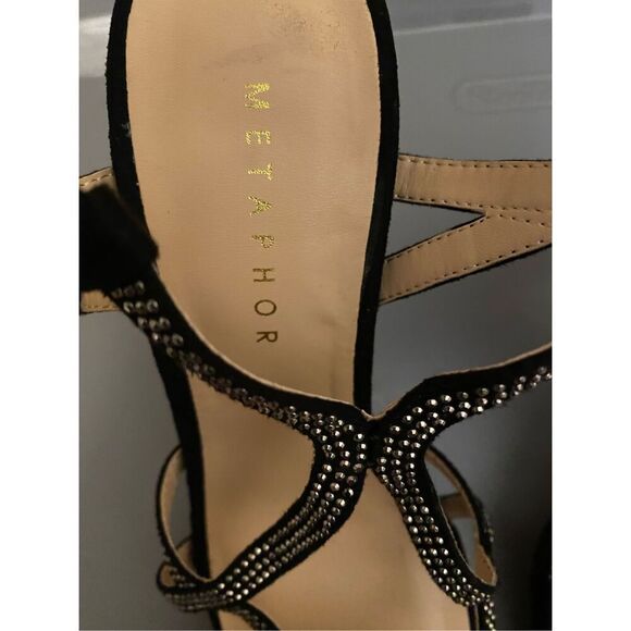 Metaphor Black Strappy Shoes 38671 Paris Studded Bling NWOB Heels Faux Suede - Picture 4 of 8